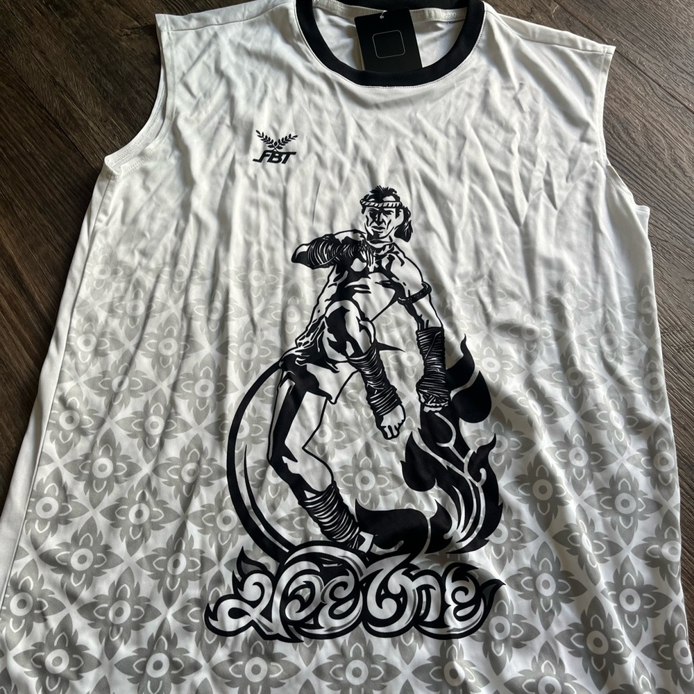 White Muay Thai Kickboxing BJJ Jiu Jitsui  Compression Graphic T-Shirt Medium